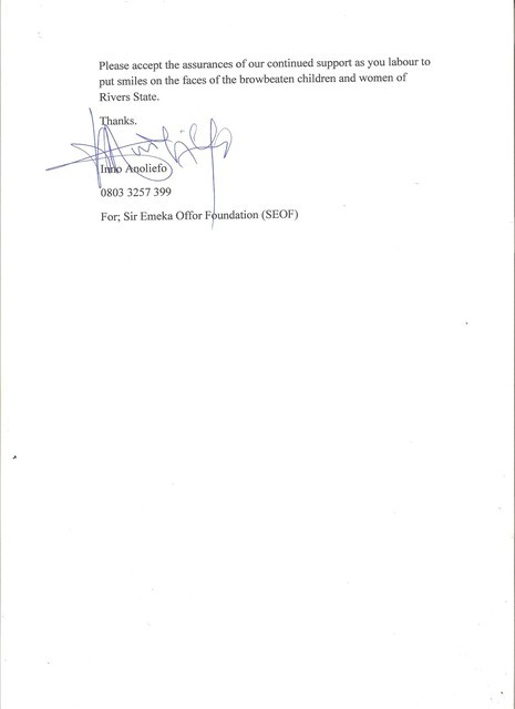 Page 2 of Letter to ESI from Sir Emeka Offor Foundation