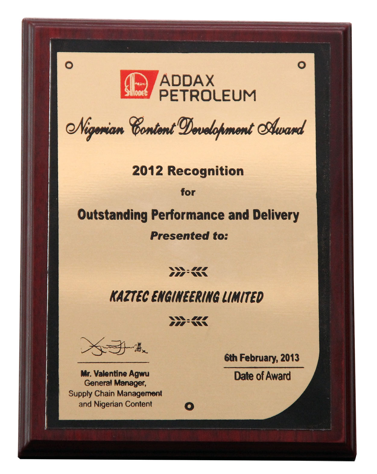 Addax Petroleum Honors Kaztec