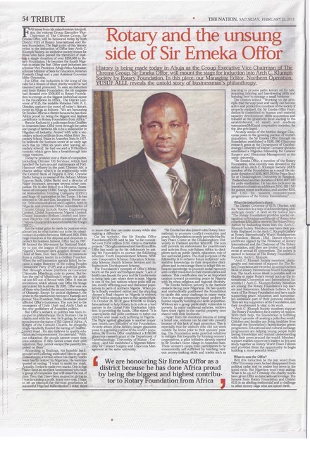 THE NATION: Rotary and the unsung side of Sir Emeka Offor