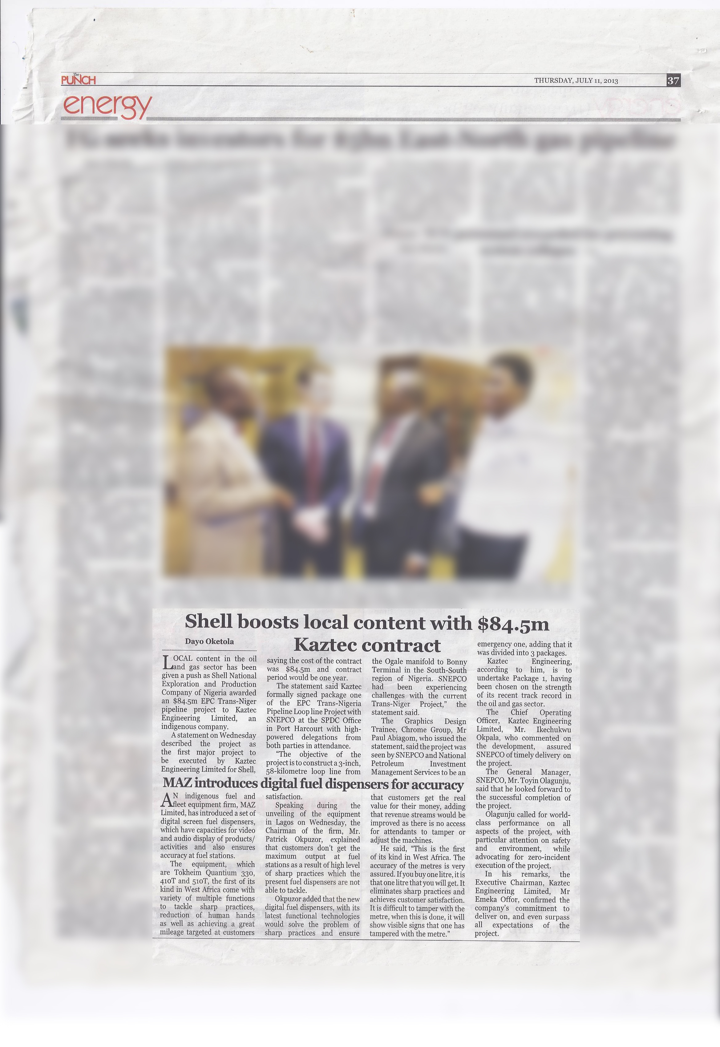 The Punch: Shell boosts local content with US$84.5m Kaztec contract