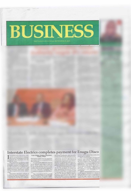 The Nation: Interstate Electrics completes payment for Enugu Disco